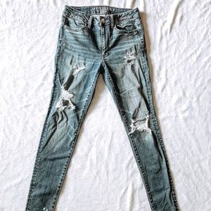 high waisted distressed jeans